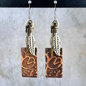 Stamped Mixed Metal Arrow Feather Earrings